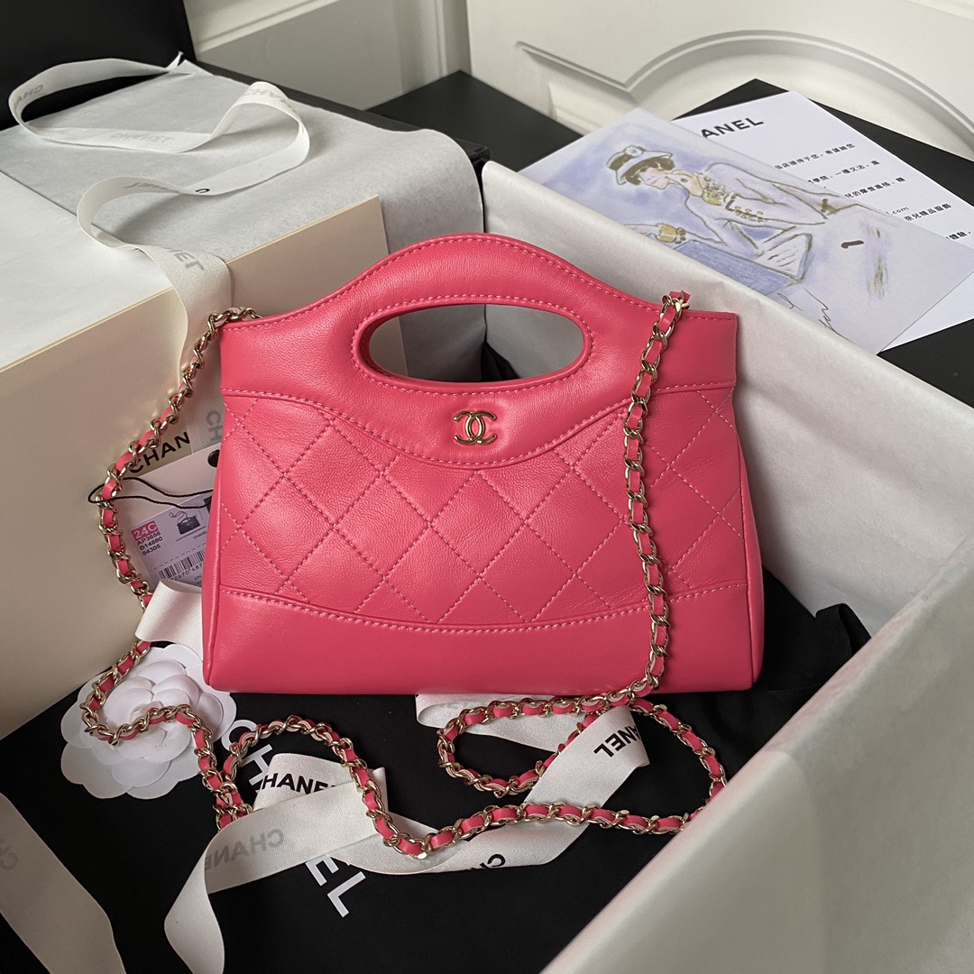 Calfskin Nano 31 Chain Shoulder Bag Handbag AP3656 Rose Red